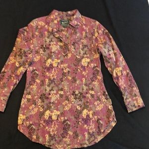 Woolrich Womens Top Size S Red Floral Fall 3/4 Sleeve Button Up